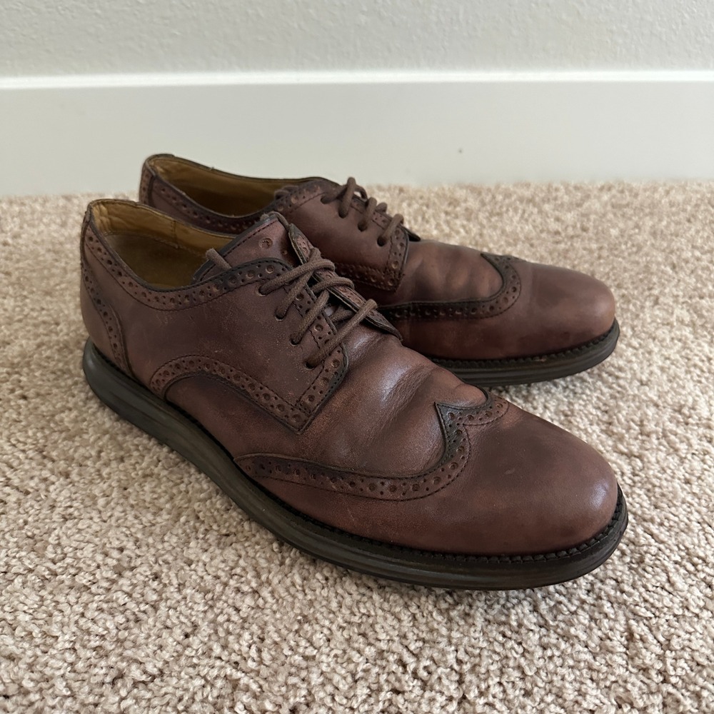 Cole Haan Lunargrand Wingtip Oxfords Mens 9.5 Brown Leather C12595 Brogue Shoes